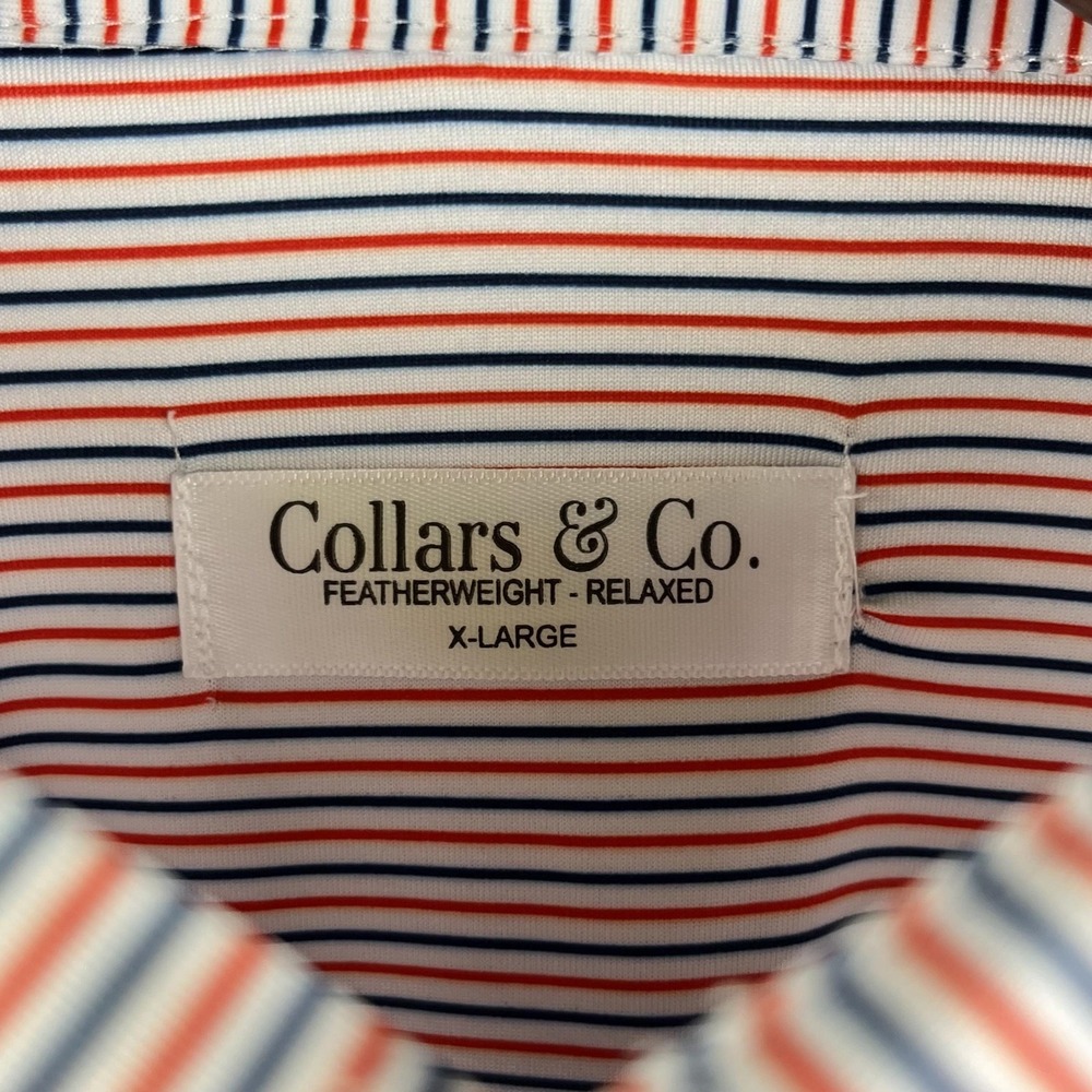 Collars & Co Polo Shirt Mens XL Featherweight Relaxed Red Blue Stripe Dress NEW - Picture 3 of 10